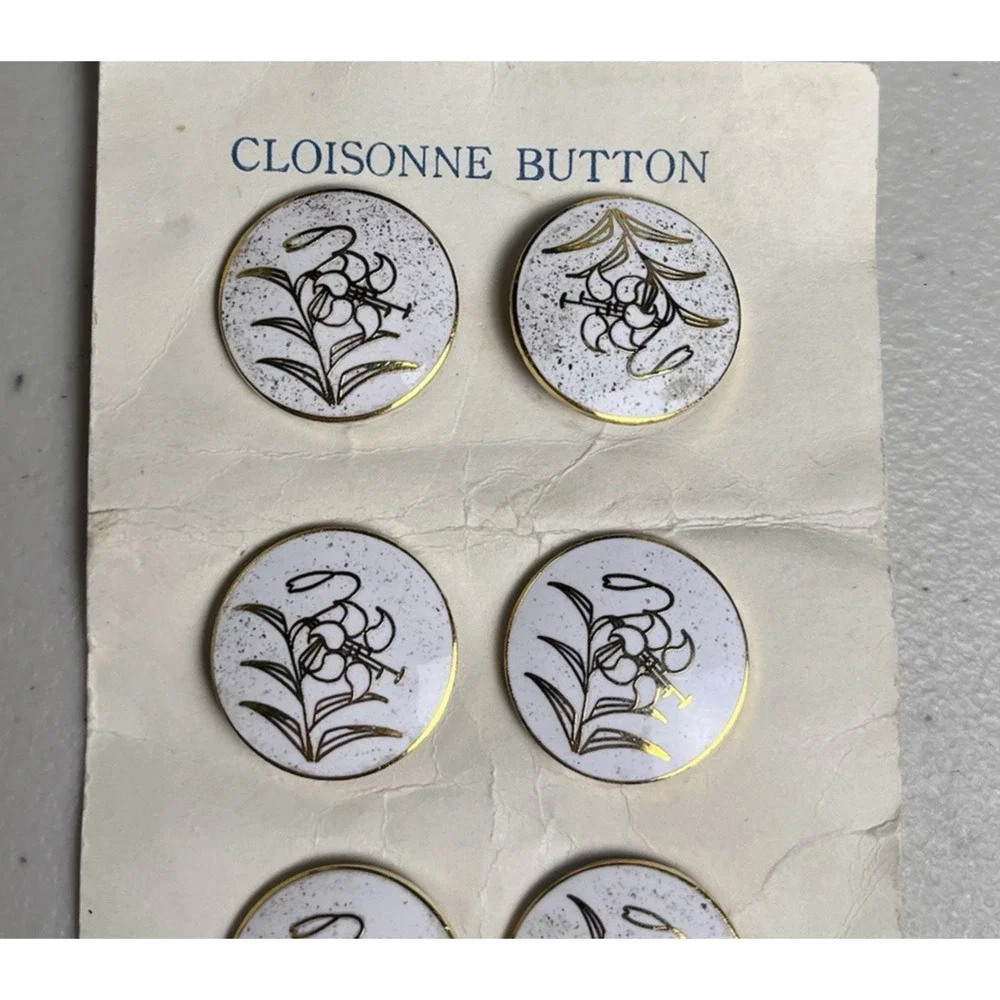 Japanese Cloisonne Enamel Buttons Original Card Japan White ENAMEL LOSS spots